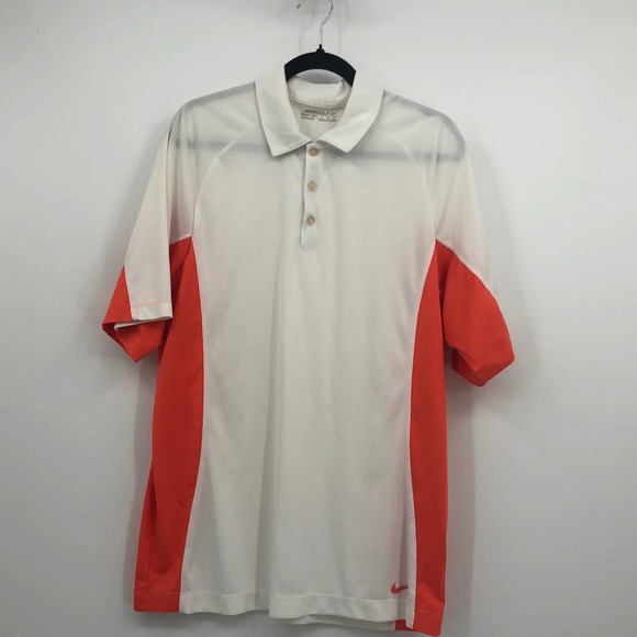 Nike Golf Fit Dry Polo Shirt Collared Short Sleeve 1/4 Buttoned White Orange XL - Picture 1 of 9